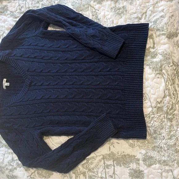 Croft & Barrow sz S Navy Blue V-Neck Sweater cable knit cotton layering preppy - Picture 12 of 15